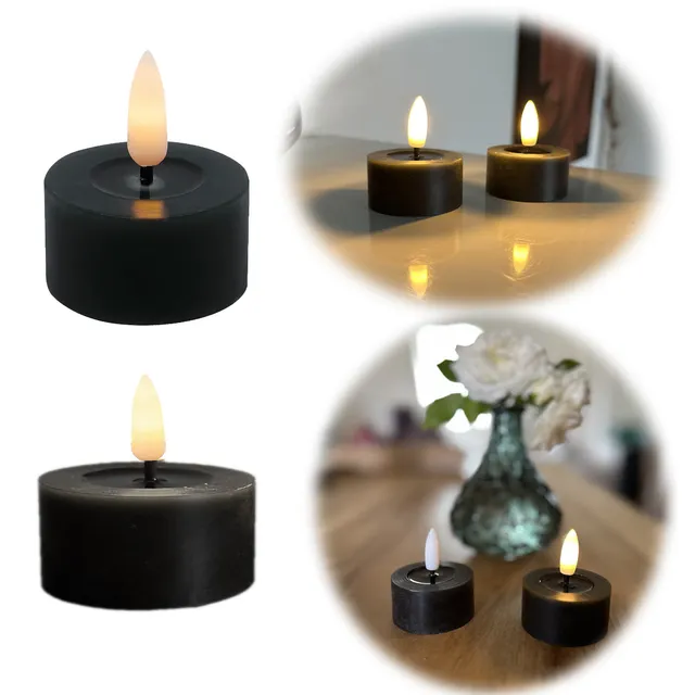 LS-LebenStil Ribe LED Teelichter Schwarz 4,5cm 2er Set
