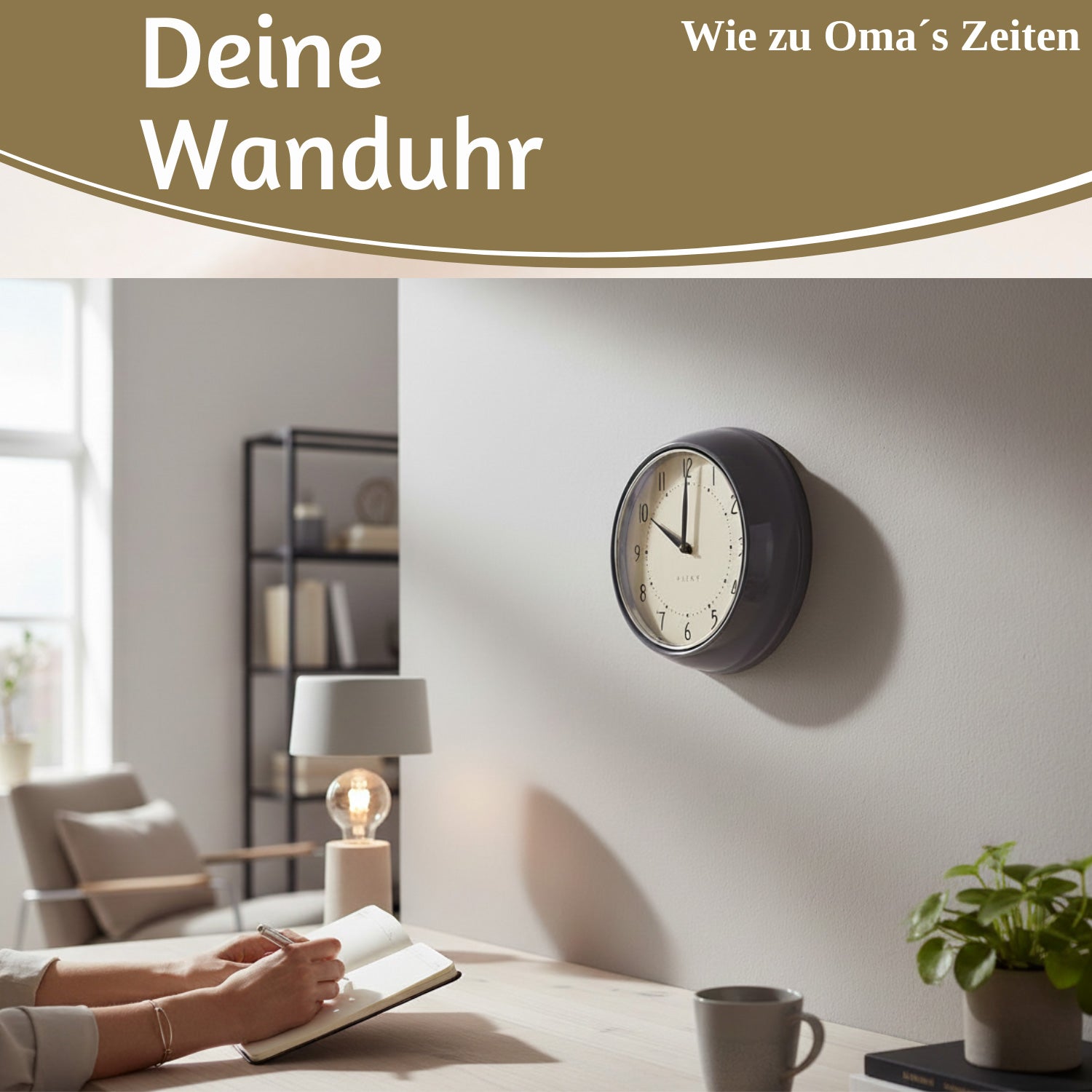 LS-LebenStil Wanduhr Metall Grau 23cm Retro Küchenuhr