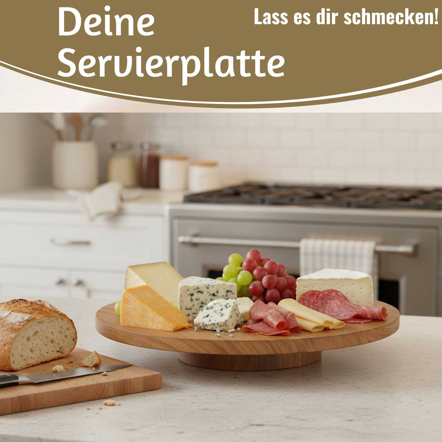 LS-LebenStil Küche & Haushalt Servierplatte Akazie drehbar 37cm
