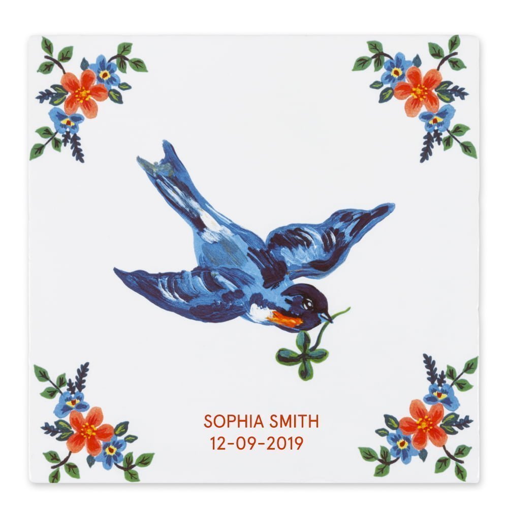 Storytiles Delft Blue Lucky Charm Wandfliese Vogel 10x10 cm