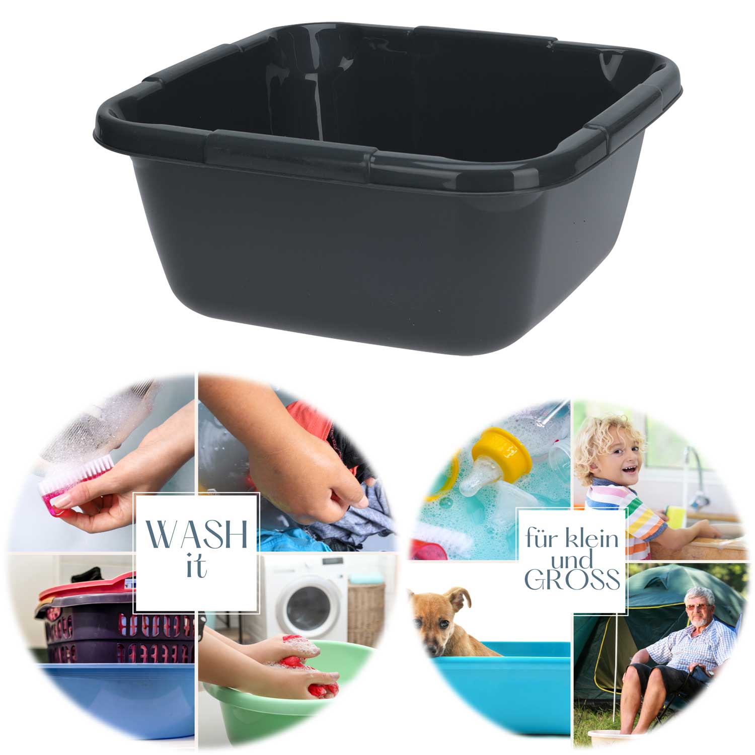 LS-LebenStil Küche & Haushalt Waschschüssel Grau 9L 33 cm Eckig