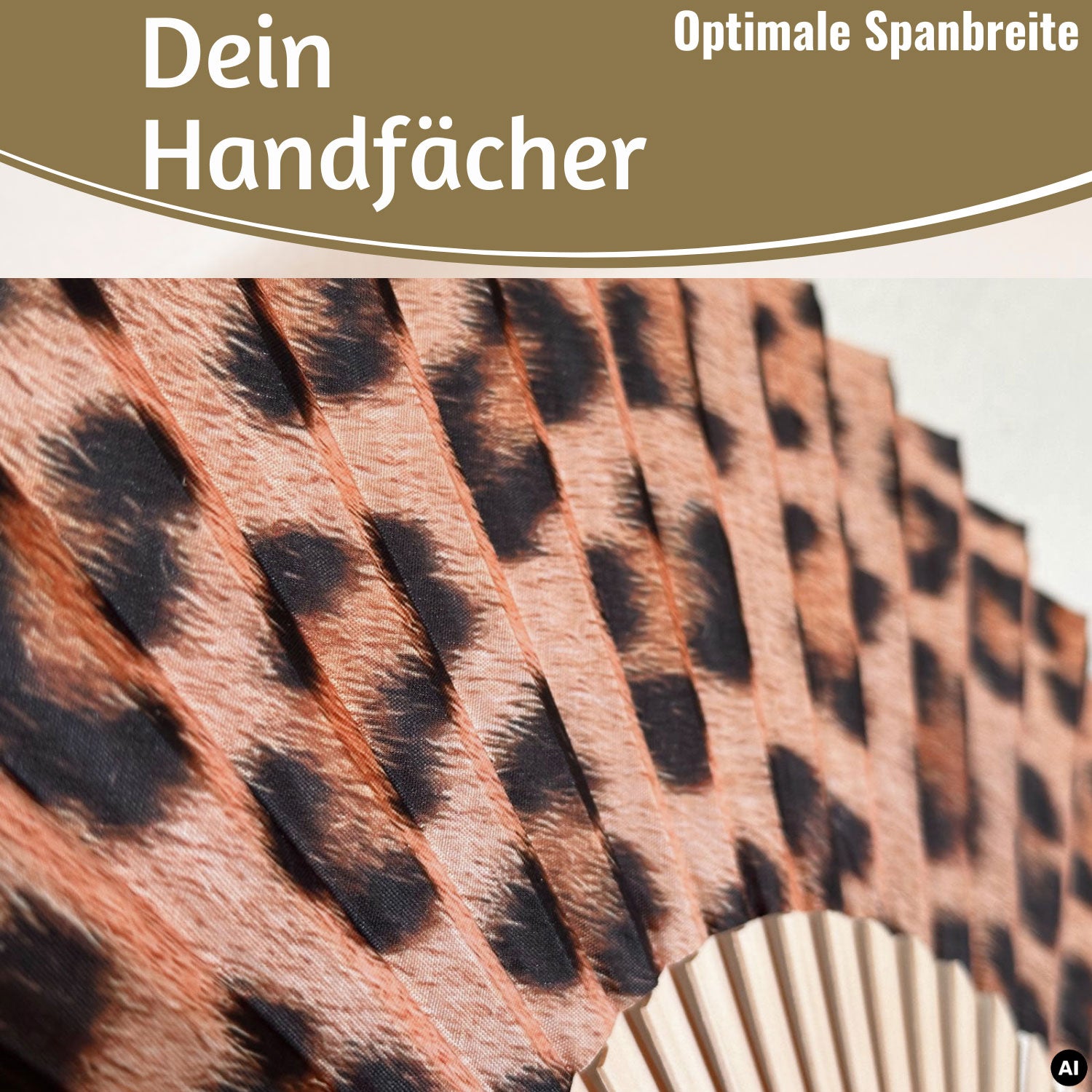LS-LebenStil Leopardenmuster Handfächer Holz Stoff Leo 23x42cm