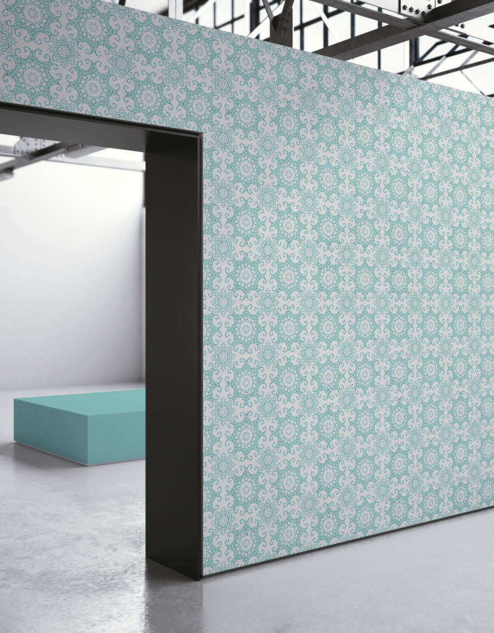 Mineheart Geometric Damask Tapete Aquamarin 52cm x 10m Blau