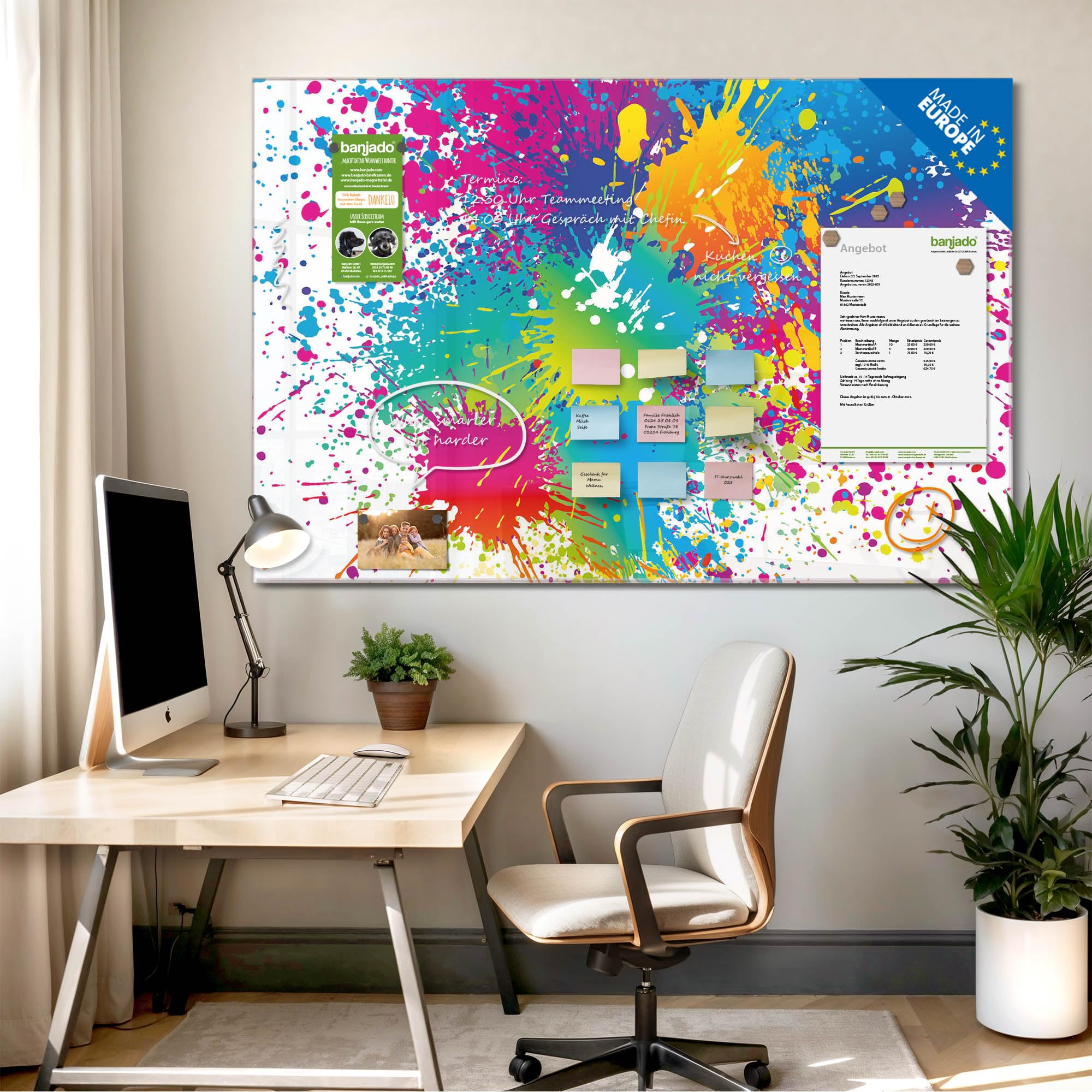 Banjado Magnettafel Farbspritzer Glasboard 120x80 cm Abstrakt