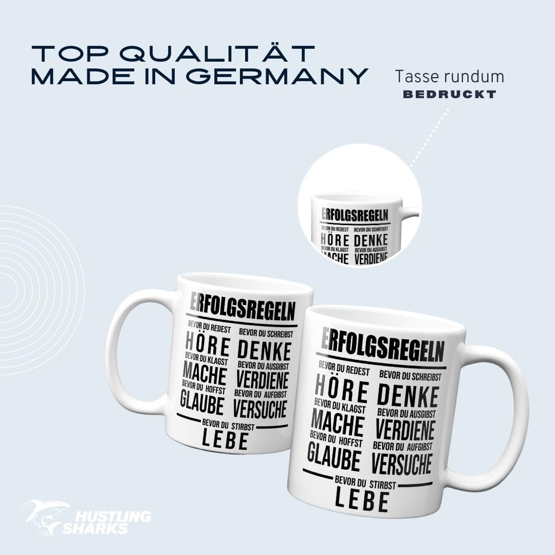Hustling Sharks Erfolgsregeln Tasse 330ml weiß Motivation Büro