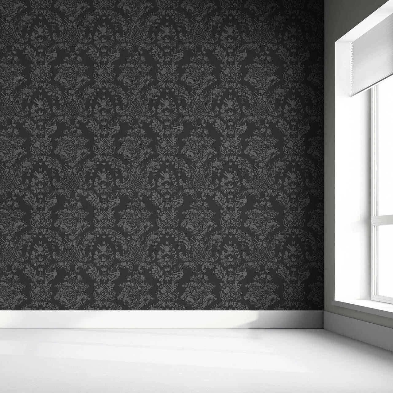 Mineheart New World Damask Tapete Grau Glatt 52 cm x 10 m
