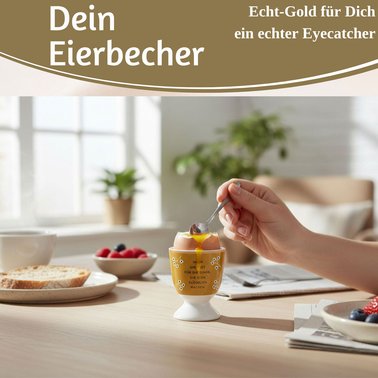 LS-LebenStil Eierbecher Porzellan Echt-Gold Zeit für Dinge 6x5cm