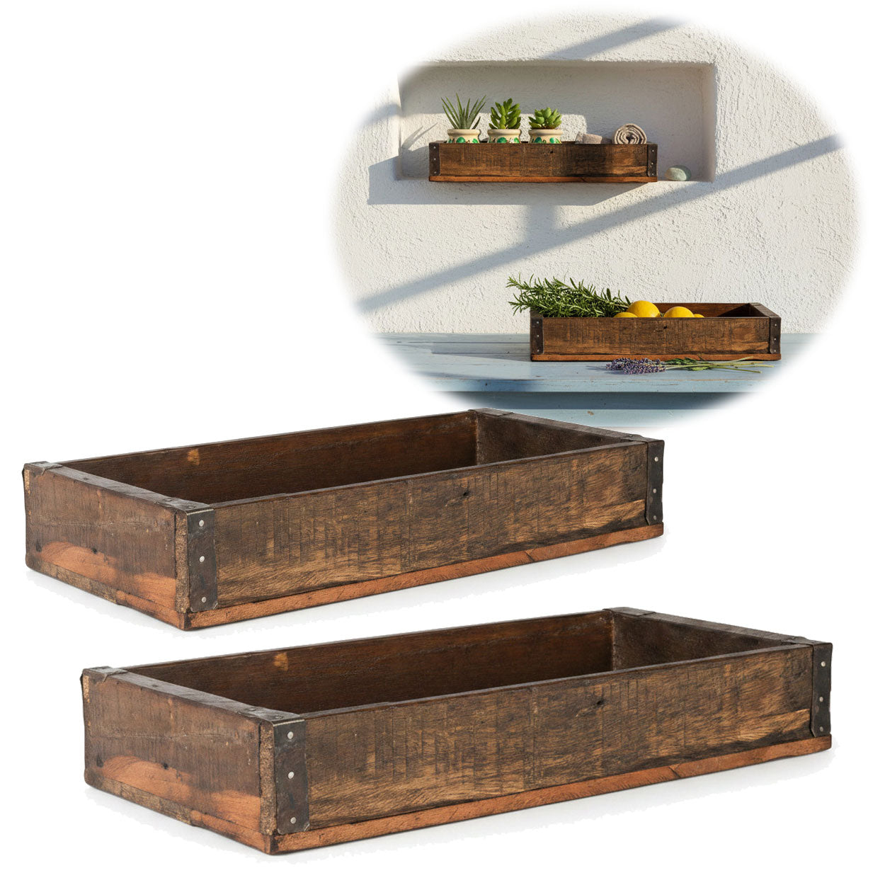 LS-LebenStil Küche & Haushalt Unika Serviertablett Holz 2er Set braun