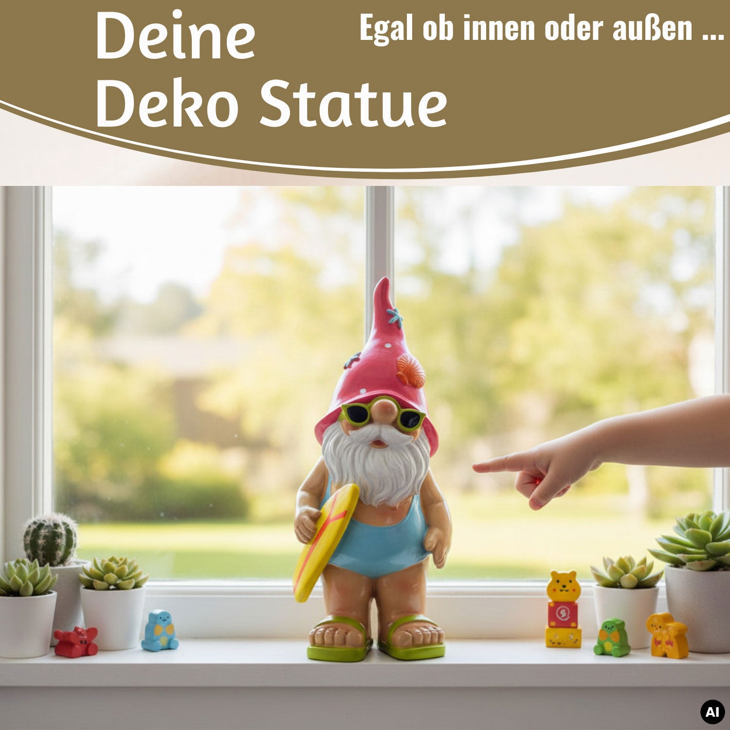 LS-LebenStil Freddy Gartenzwerg 23cm Surfer Gnom Gartenfigur