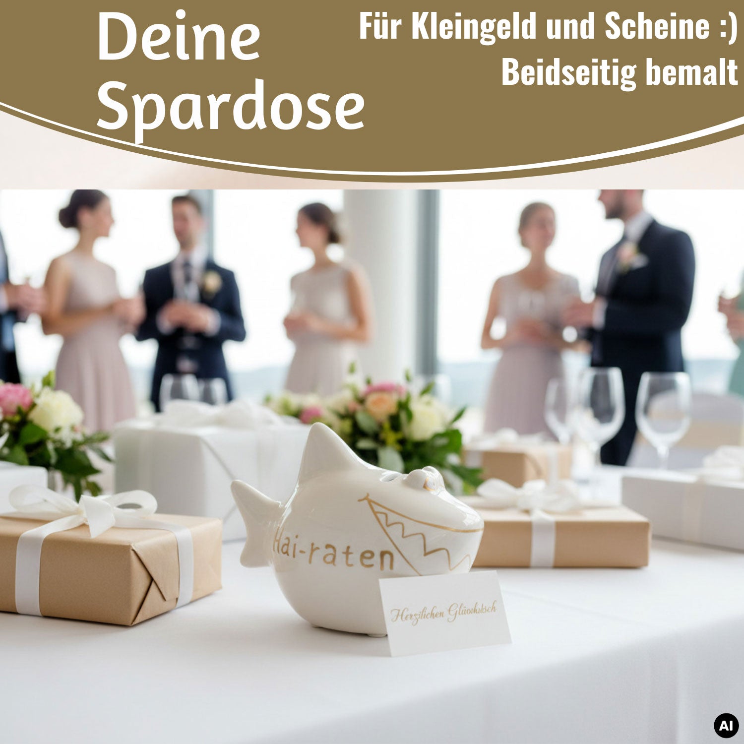 LS-LebenStil Möbel & Wohnen Hai-Raten Sparschwein Weiß Gold Keramik