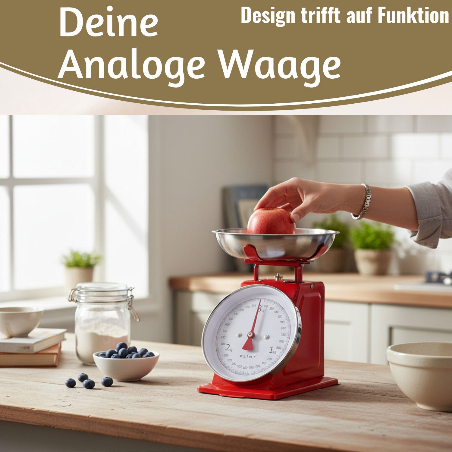 Vintage Küchenwaage Retro Rot Analog 3kg Edelstahlschale