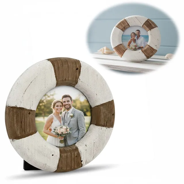 LS-LebenStil Vintage Holz Bilderrahmen 15cm Steuerrad Rund