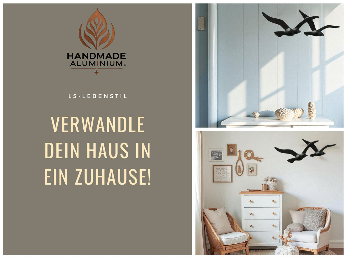 LS-LebenStil Möwe Wand-Objekt 2-fach 39cm Schwarz Alu