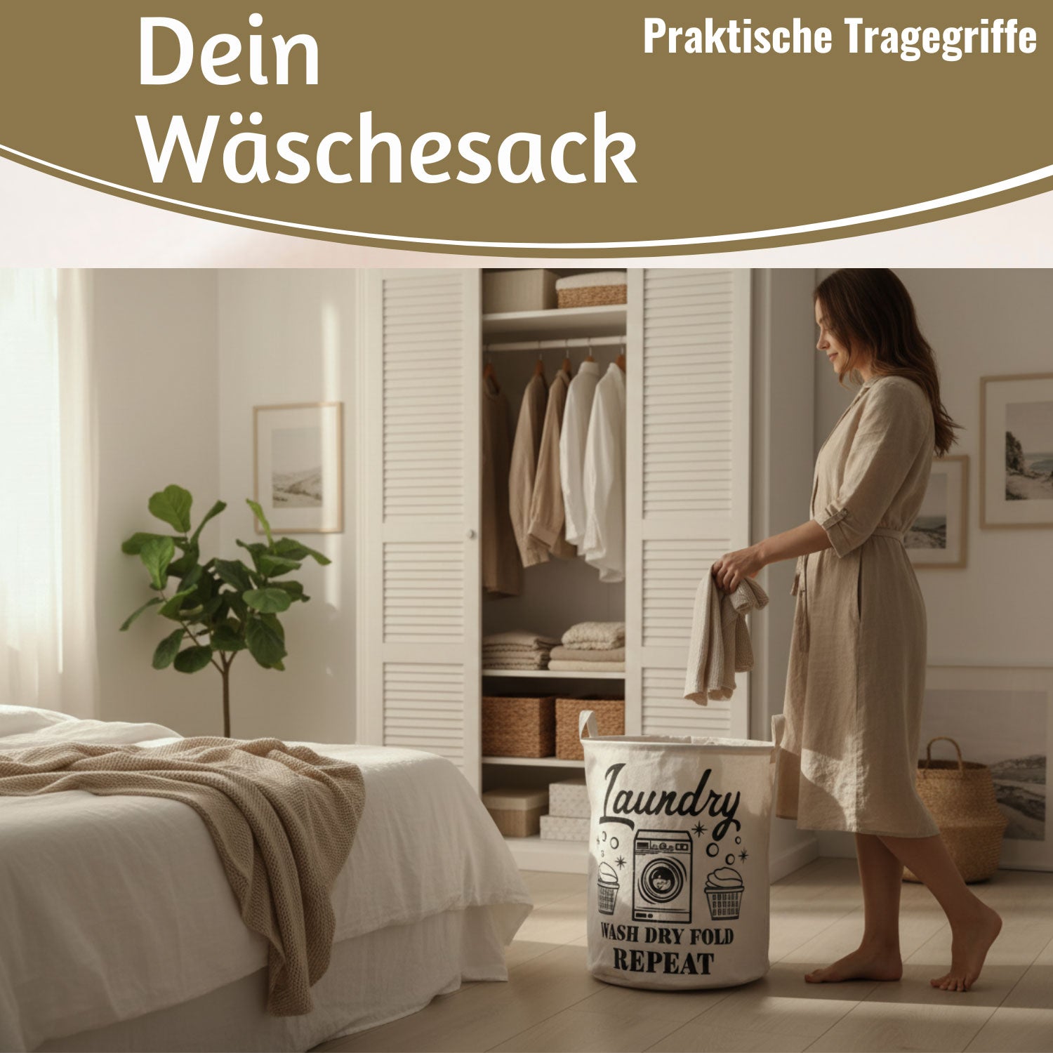 LS-LebenStil Möbel & Wohnen Wäschesack Canvas 50cm Creme