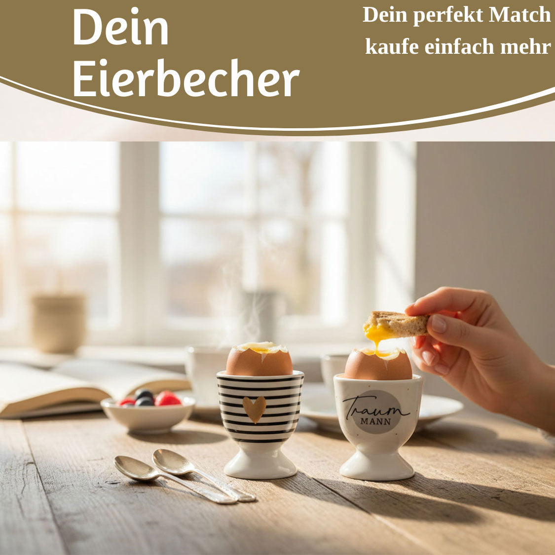 LS-LebenStil Küche & Haushalt Herz Gold Eierbecher Porzellan Schwarz