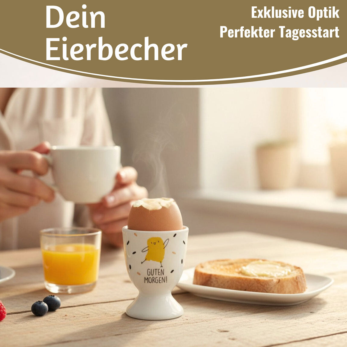 LS-LebenStil Küche & Haushalt Guten Morgen Eierbecher Porzellan Echt-Gold