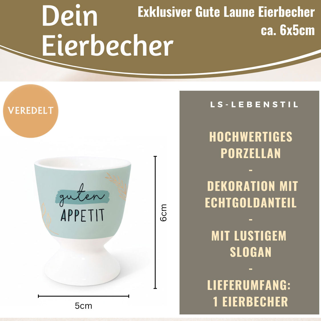 LS-LebenStil Küche & Haushalt Eierbecher Guten Appetit Echt-Gold