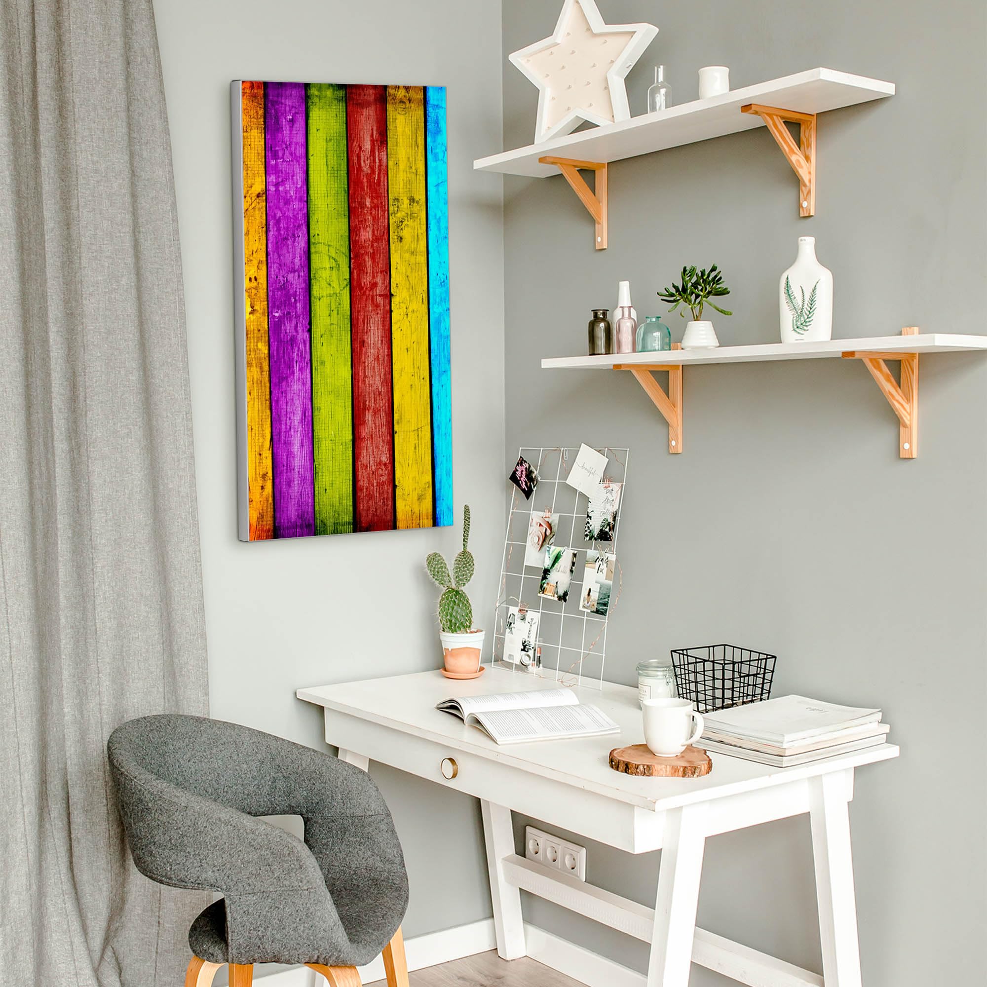 Banjado Magnettafel Bunte Holzlatten Memoboard 37x78 cm Silber