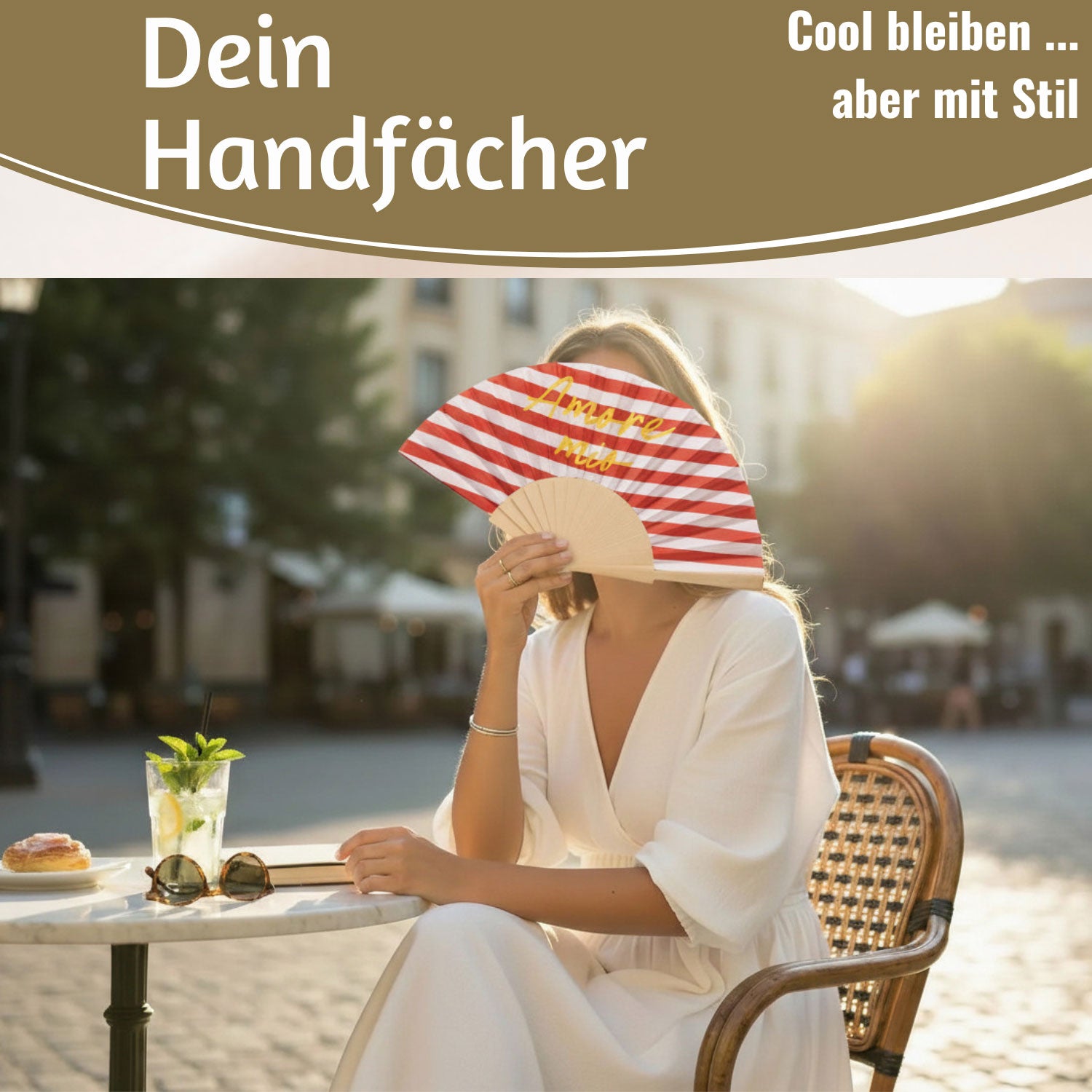 LS-LebenStil Amore Mio Handfächer rot weiß gelb Holz Stoff