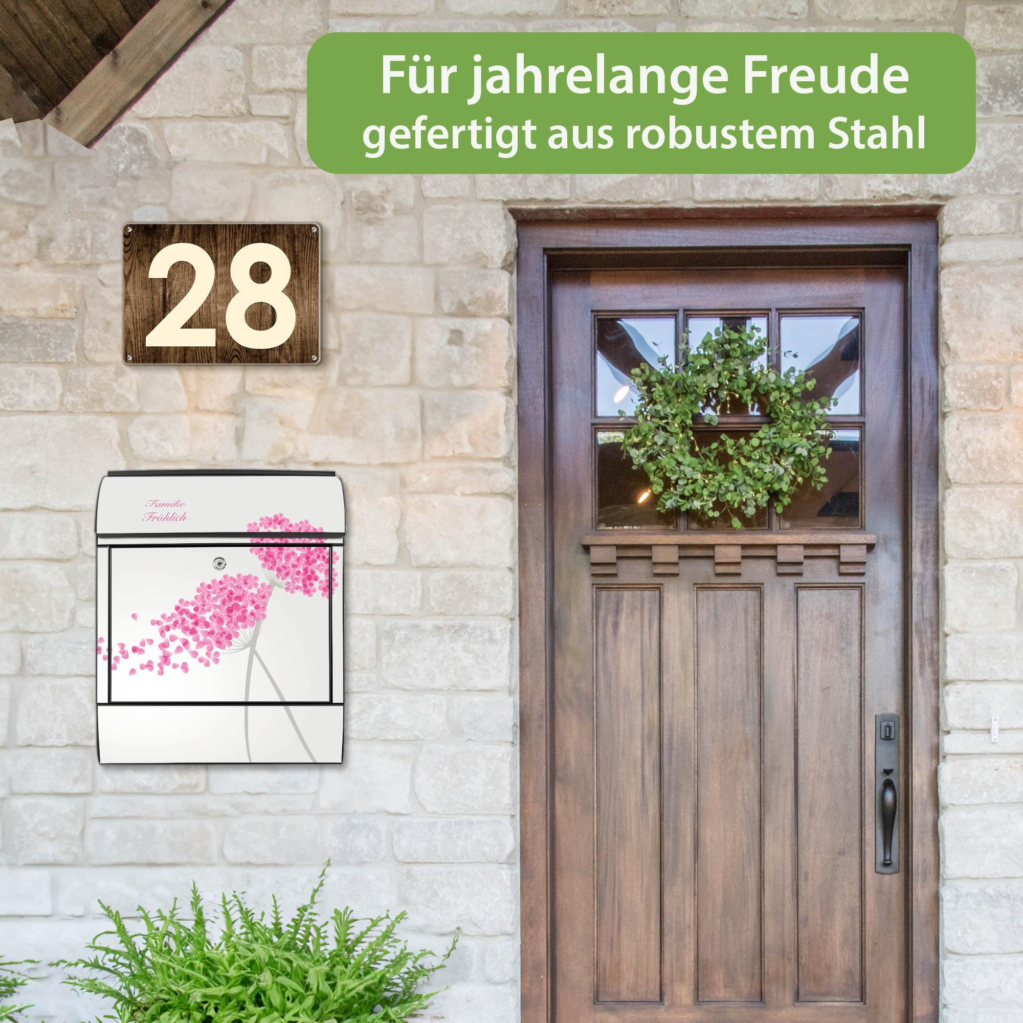 Banjado Briefkasten Holunder Pink 38,5x46,5x13cm Stahl schwarz