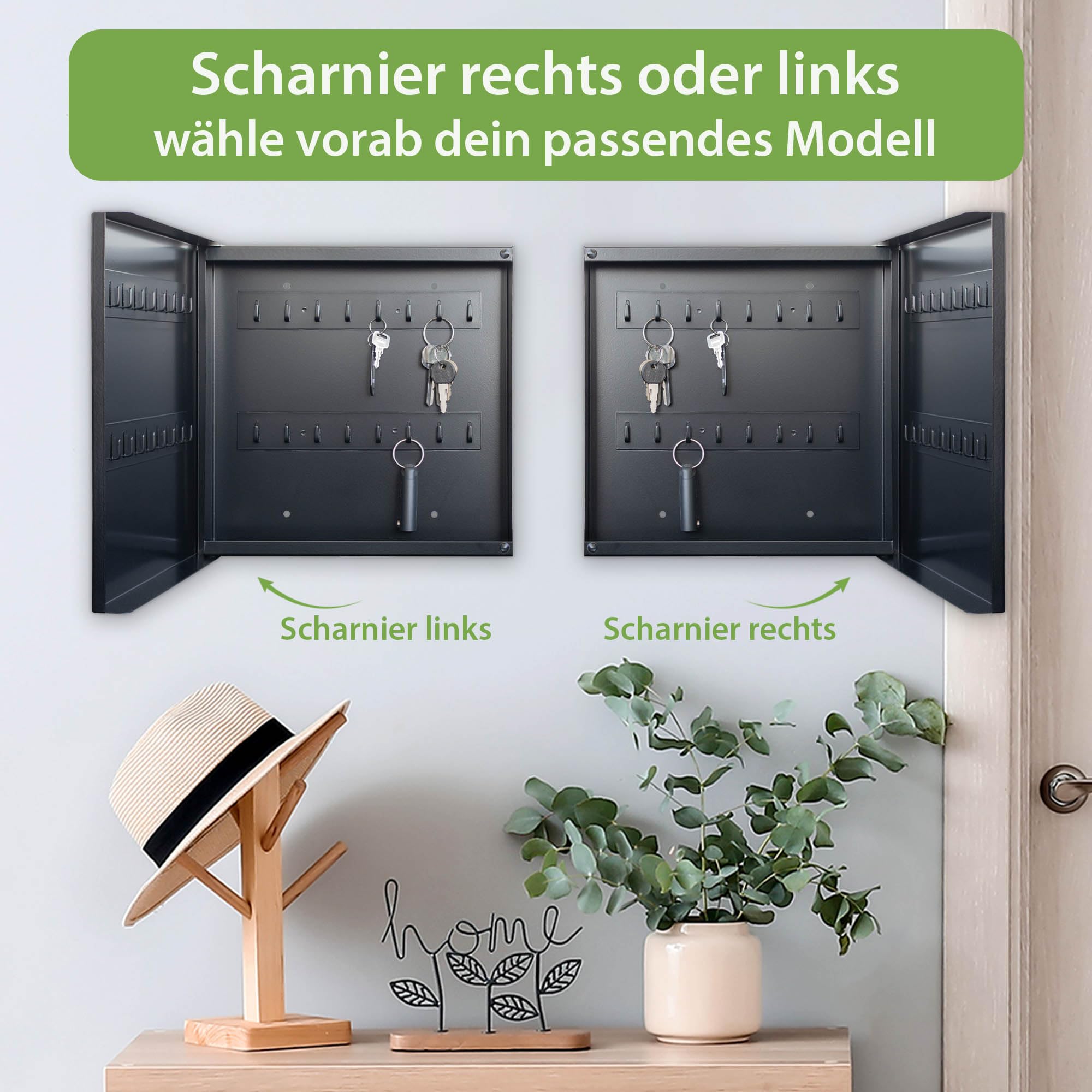 Banjado Schlüsselkasten Metall 30x30 cm Sonnenaufgang Schwarz 32 Haken