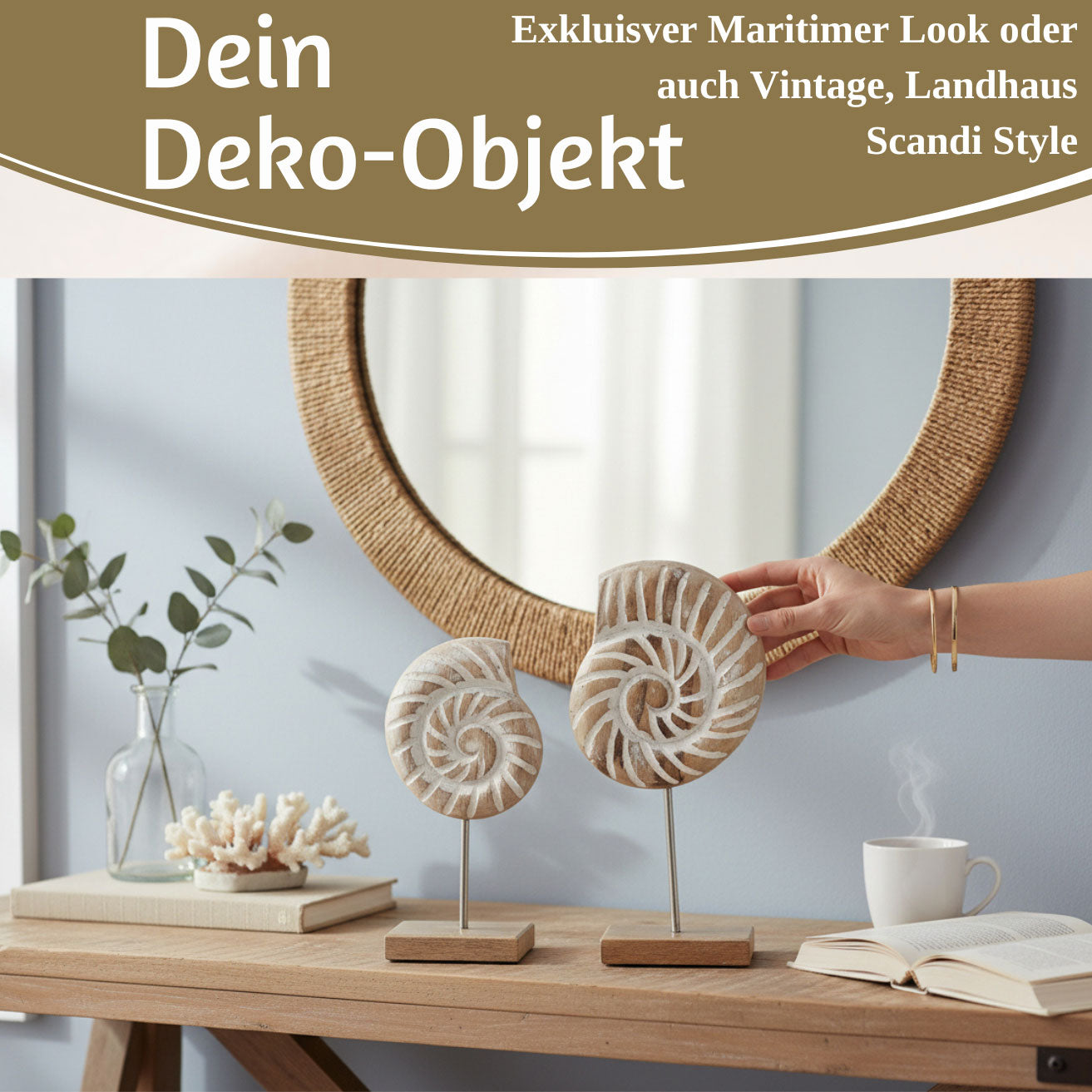 LS-LebenStil Sylt Muscheln Deko Objekt Set 2tlg Mango Holz