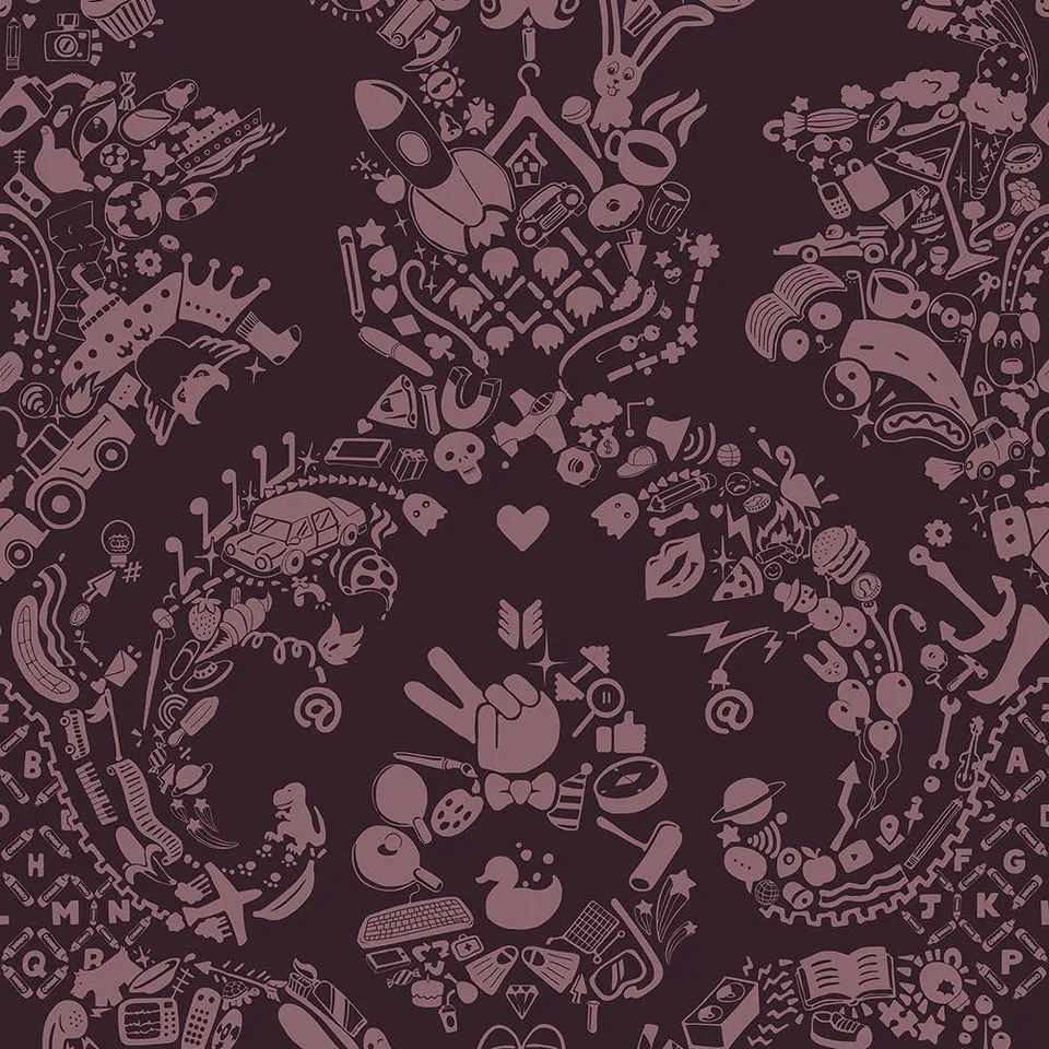 Mineheart New World Damask Tapete Rolle rosa Ornament