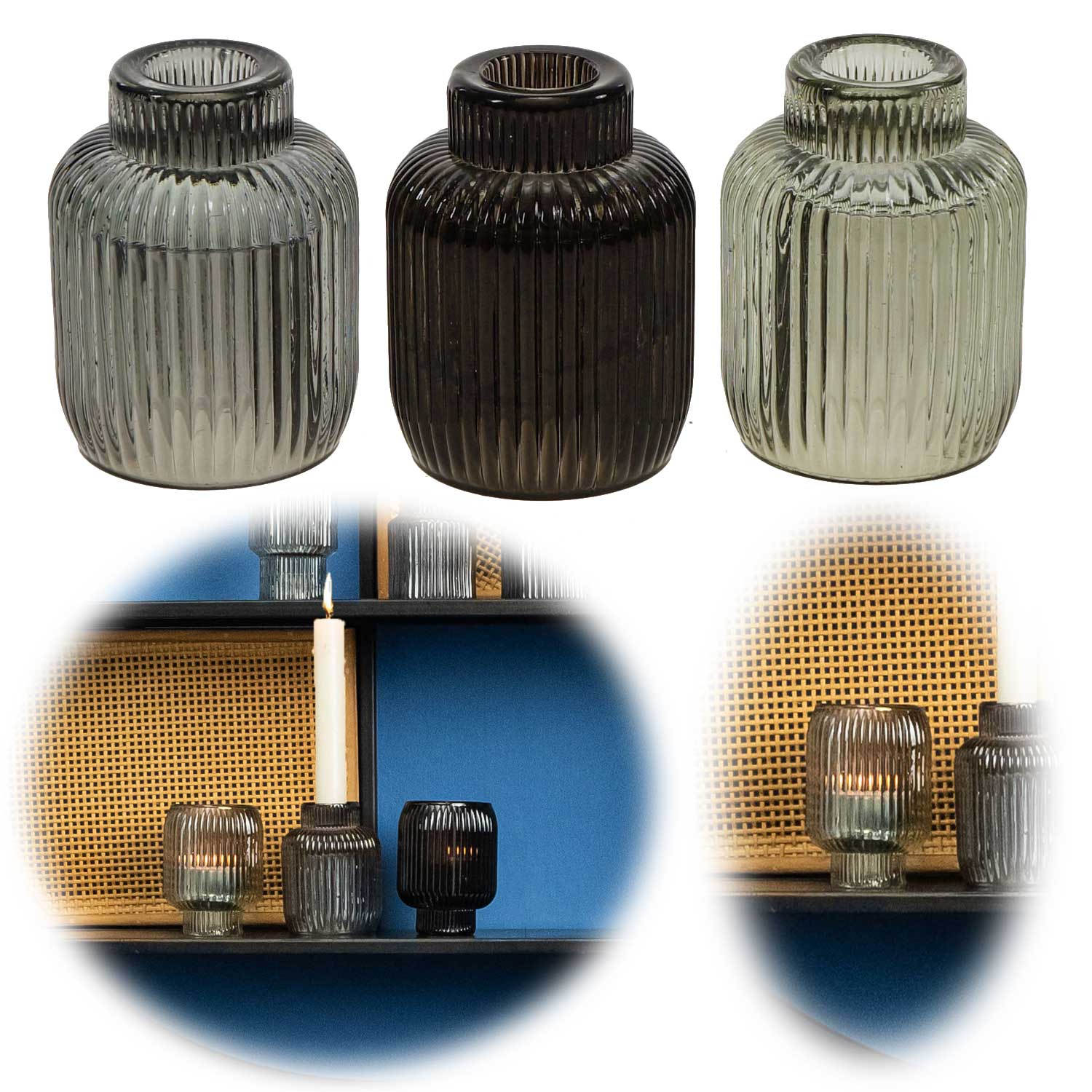LS-LebenStil Küche & Haushalt Retro Teelichthalter Glas 3er Mix