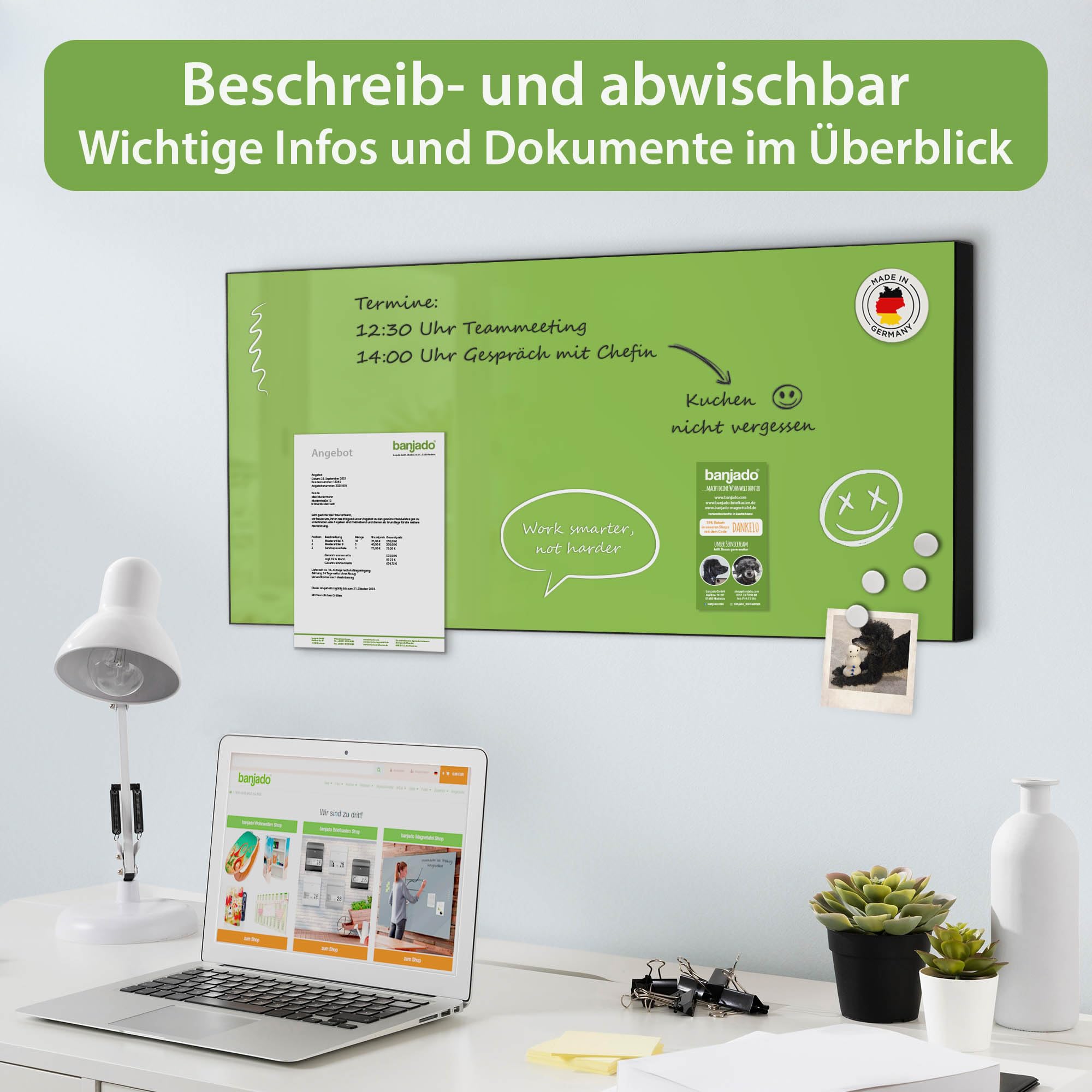 Banjado Magnettafel Limettengrün Schwarz 78x37cm beschreibbar