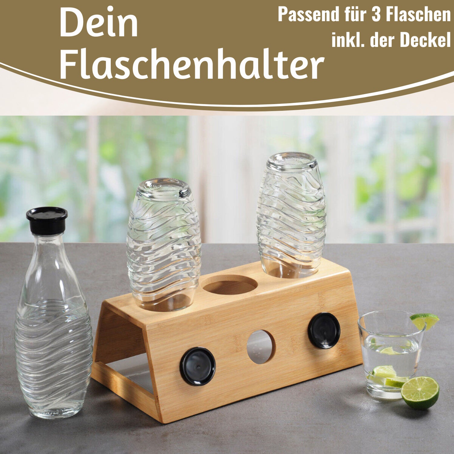 LS-LebenStil Küche & Haushalt Flaschenständer Bambus 3 Flaschen braun