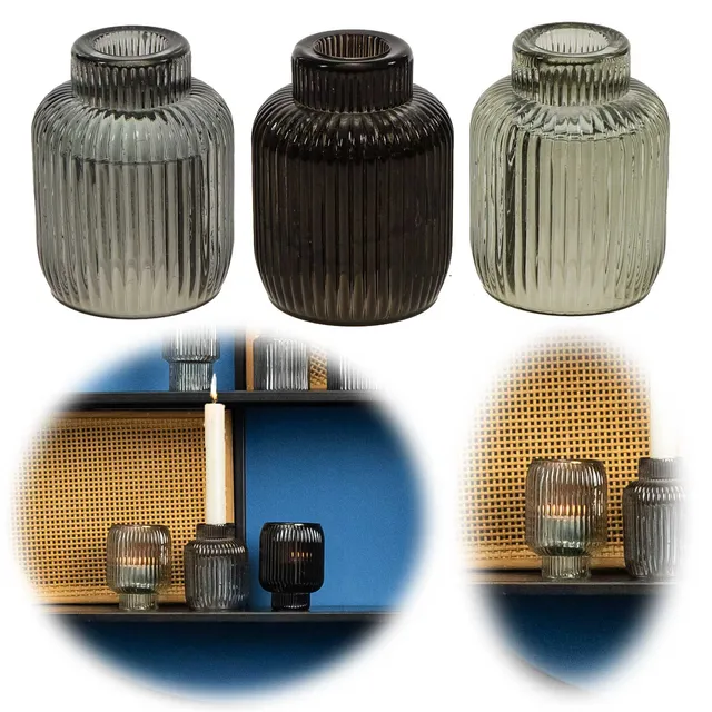 LS-LebenStil Küche & Haushalt Retro Teelichthalter Glas 3er Mix