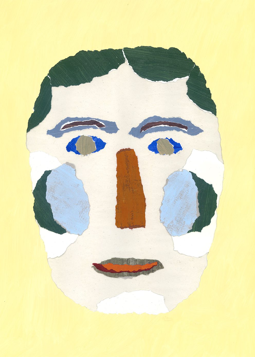 The Poster Club Blue Cheek Portrait Kunstdruck A4 grün-gelb