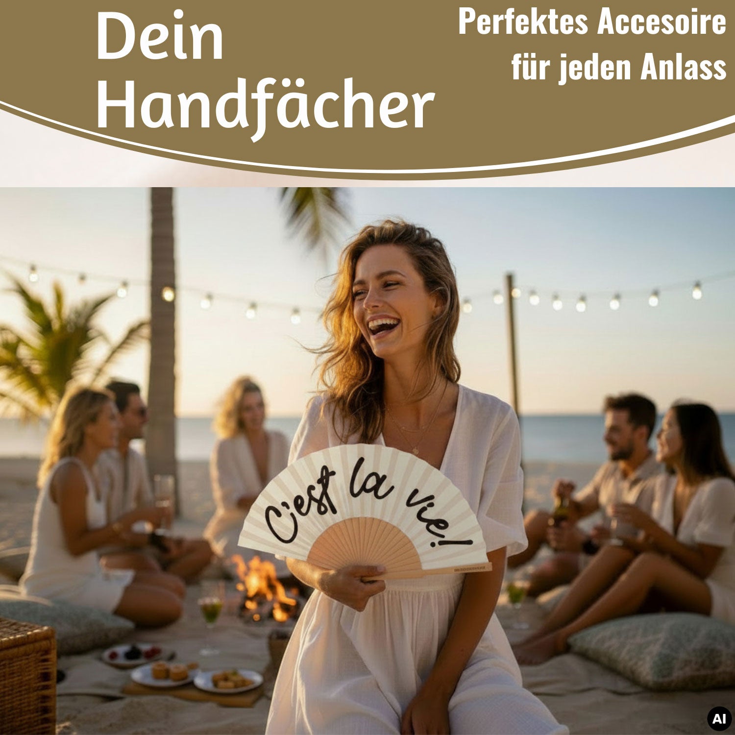 LS-LebenStil Handfächer C´est la Vie 23x42cm Weiß-Schwarz