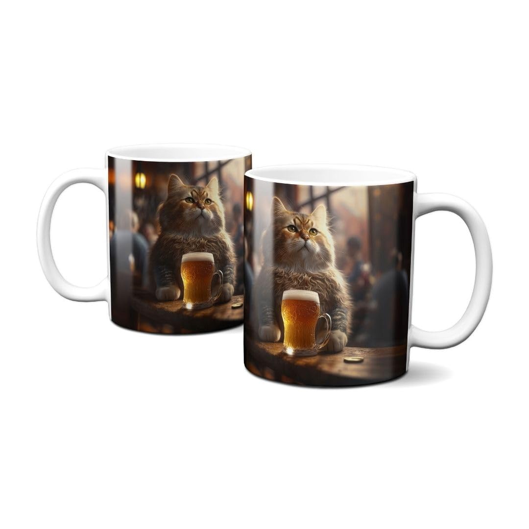 Hustling Sharks Wandbilder Durstige Katze Tasse 330ml weiß Keramik