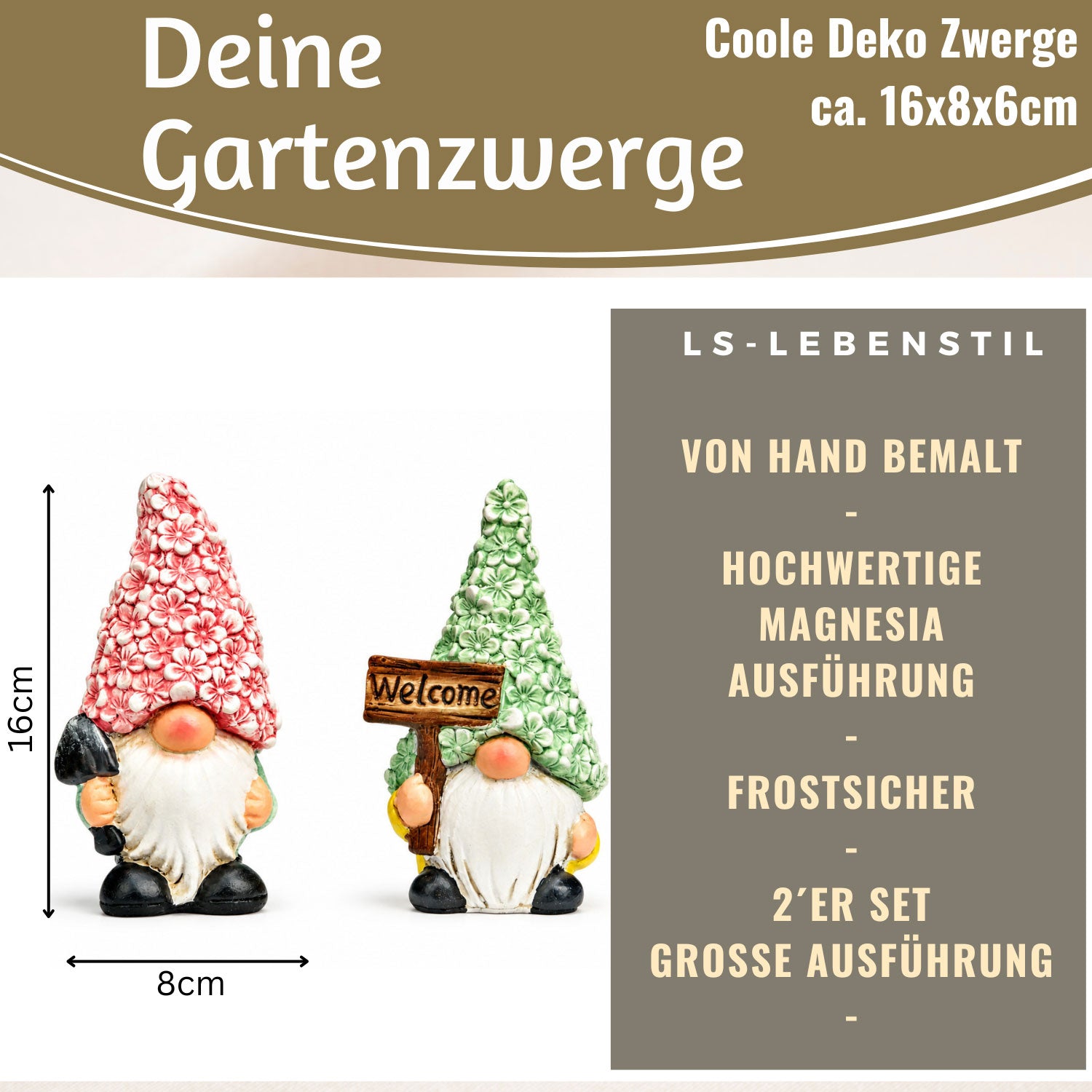 LS-LebenStil Garten & Camping Wichtel Figuren 16cm 2er Magnesia
