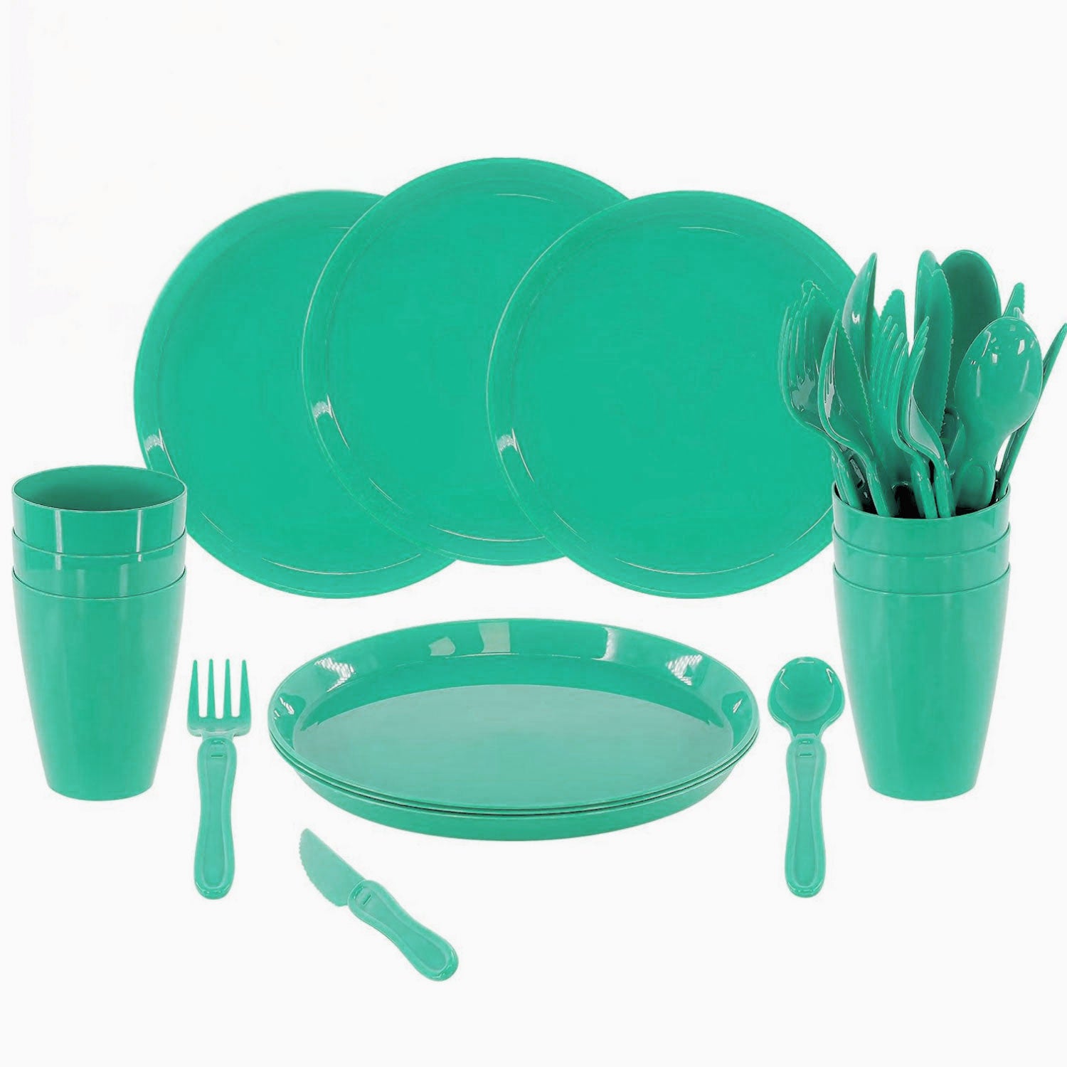 Picknick-Set 31-tlg Geschirr Grün 6 Personen Mehrweg
