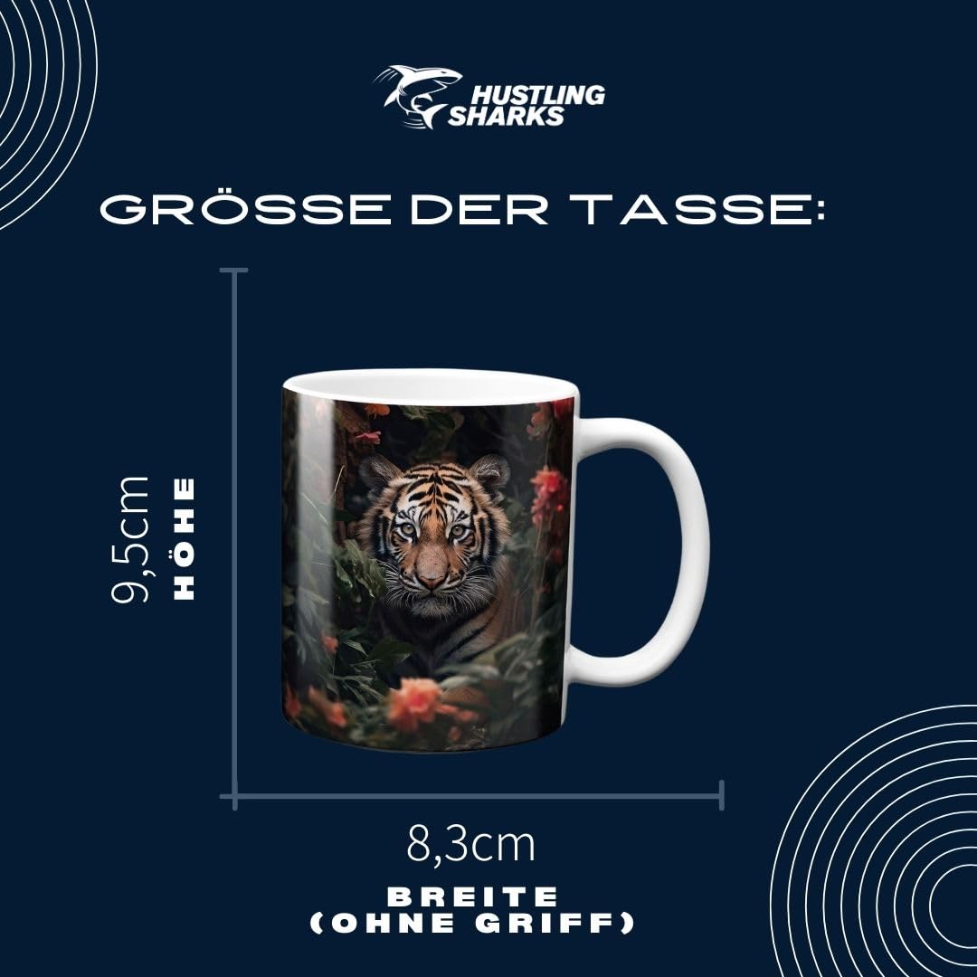 Hustling Sharks Wandbilder Tiger mit Rosen Tasse 330 ml weiß