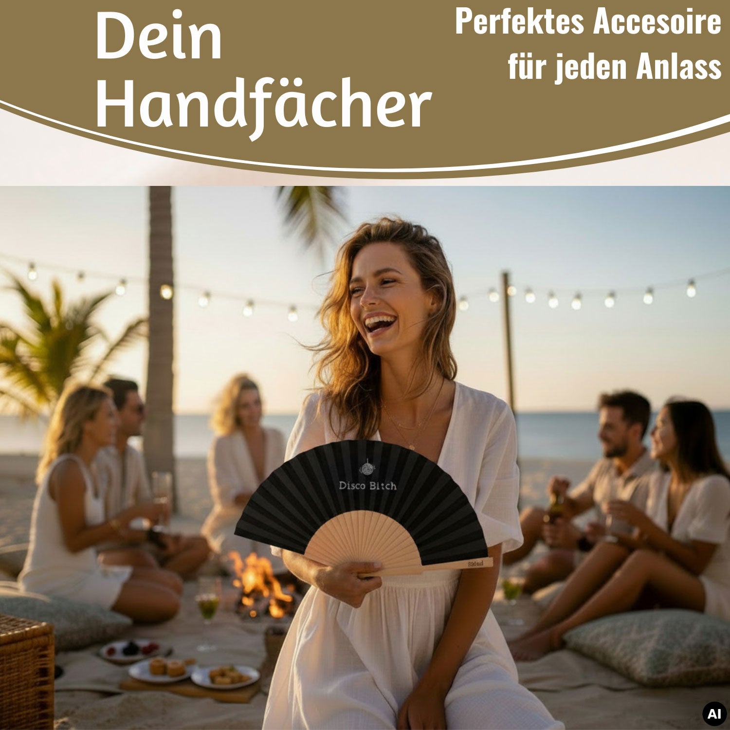 LS-LebenStil Shopper & Taschen Handfächer Disco Bitch 23x42cm