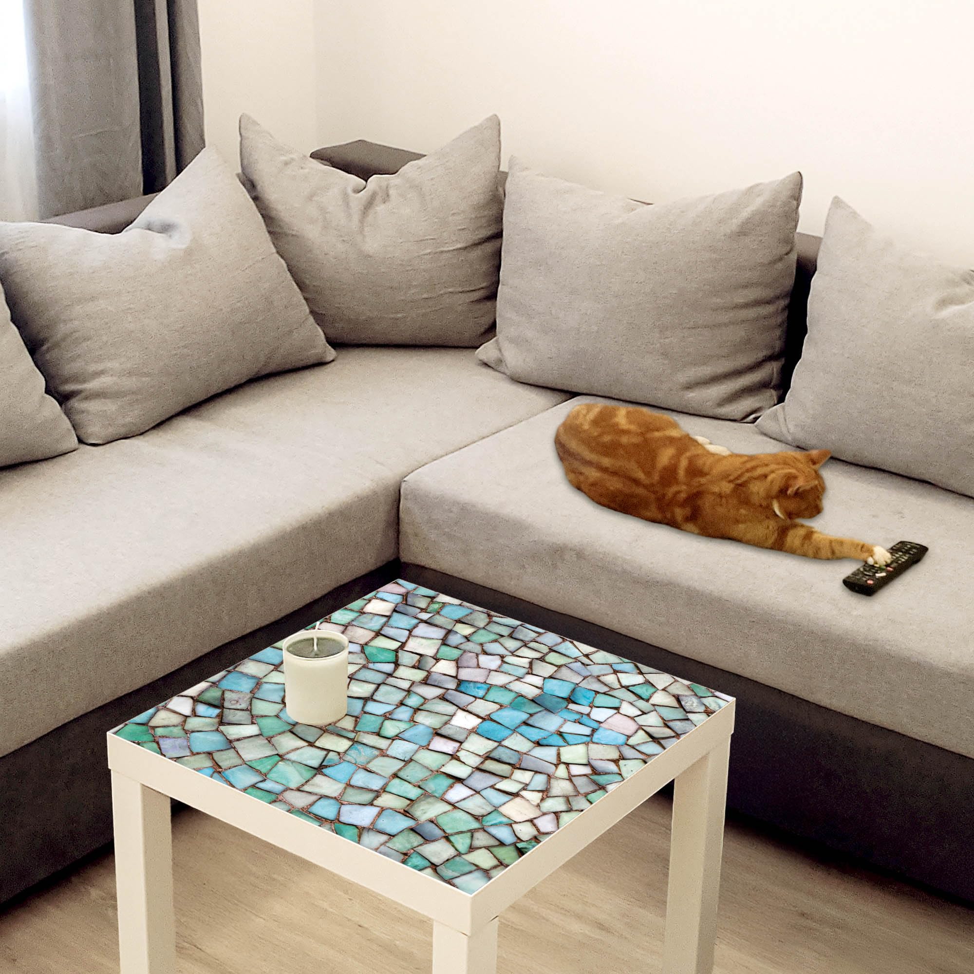 Banjado Möbelfolie Mosaik Blau Tischfolie 55x55 Kachel