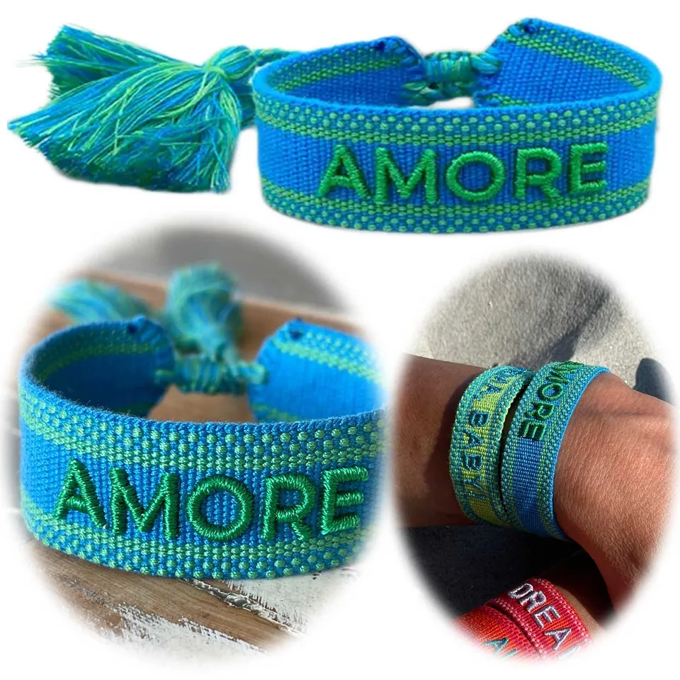 LS-LebenStil Amore Stoffarmband Canvas blau grün Quasten