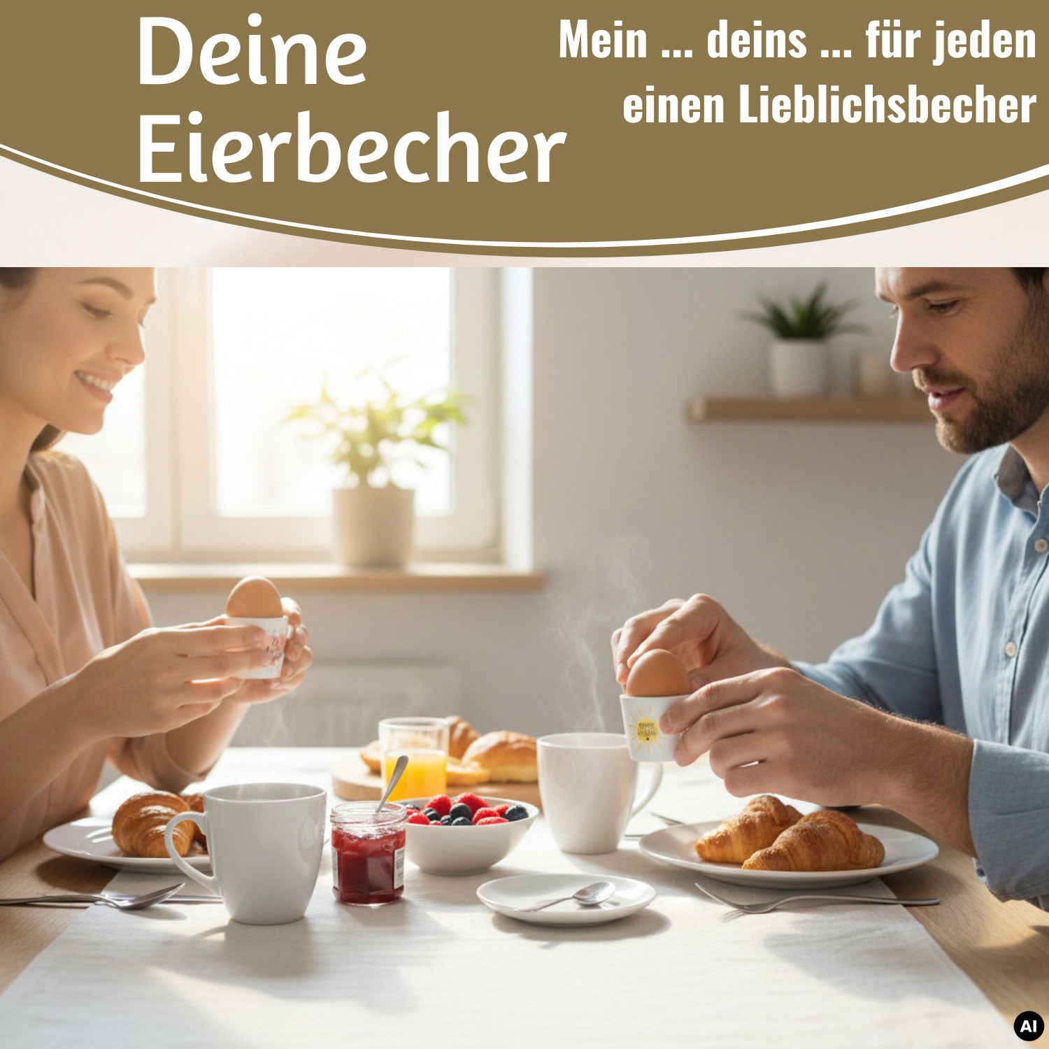 LS-LebenStil Eierbecher Porzellan 4er Set Sprüche Gute Laune