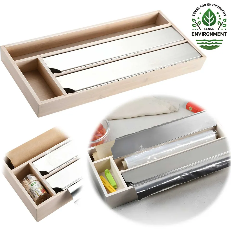 LS-LebenStil Küche & Haushalt Folienspender Bambus 4-fach