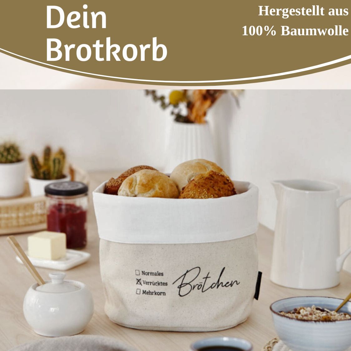 LS-LebenStil Design Brotkorb Stoff 20x16cm Verrücktes Brötchen