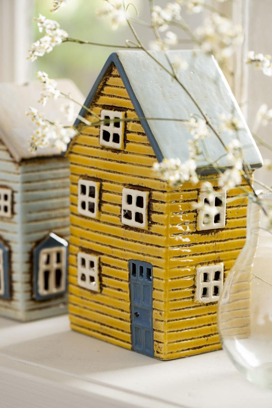 LS-LebenStil Küche & Haushalt Nyhavn Teelichthaus Gelb Blau 19cm