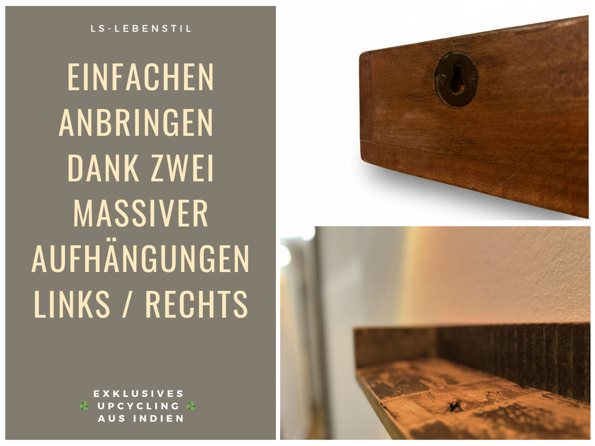 LS-LebenStil Wandregal Ziegelform 45cm Holz braun Industrial