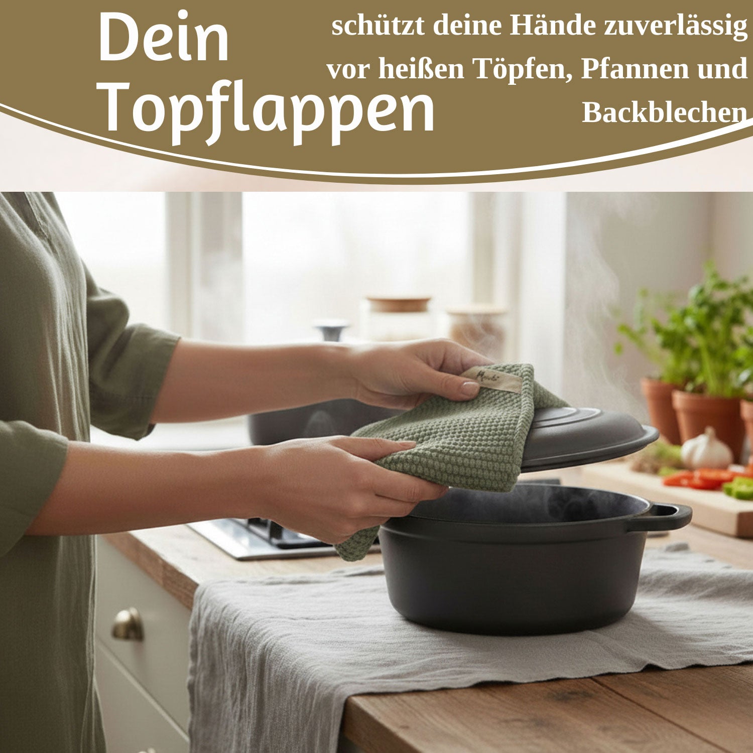 LS-LebenStil Mynte Topflappen Baumwolle staubig grün 22 cm