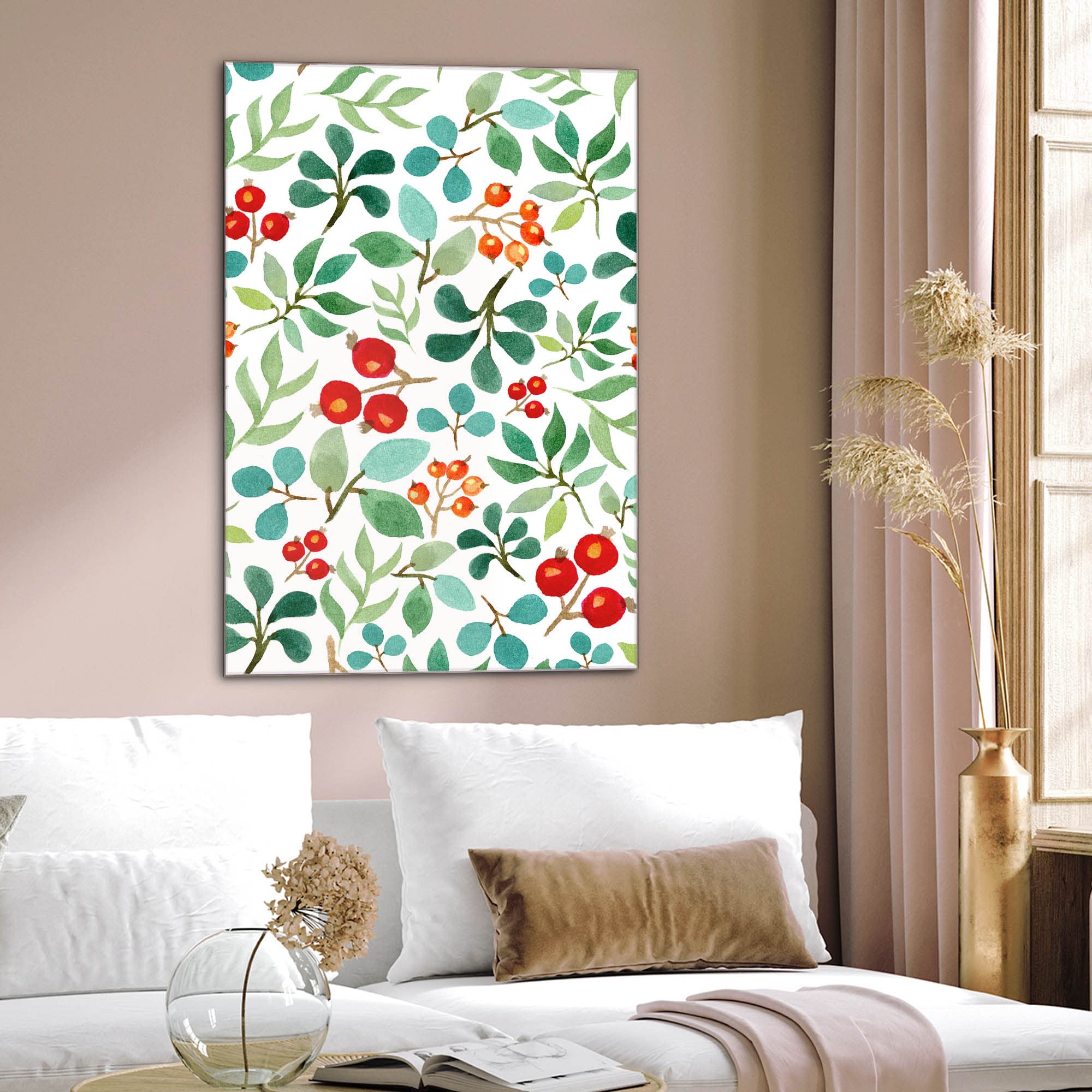 Banjado Magnettafel Beeren und Blätter Magnetboard 60x40