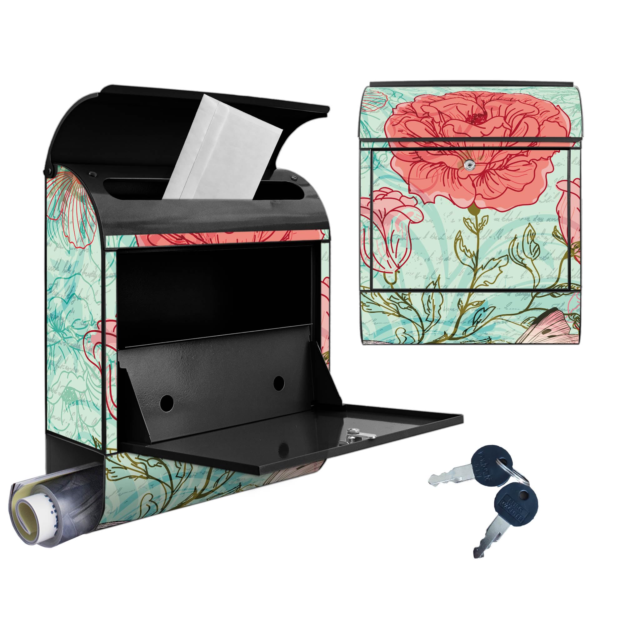 Banjado Briefkasten Eine Rose Postkasten schwarz A4