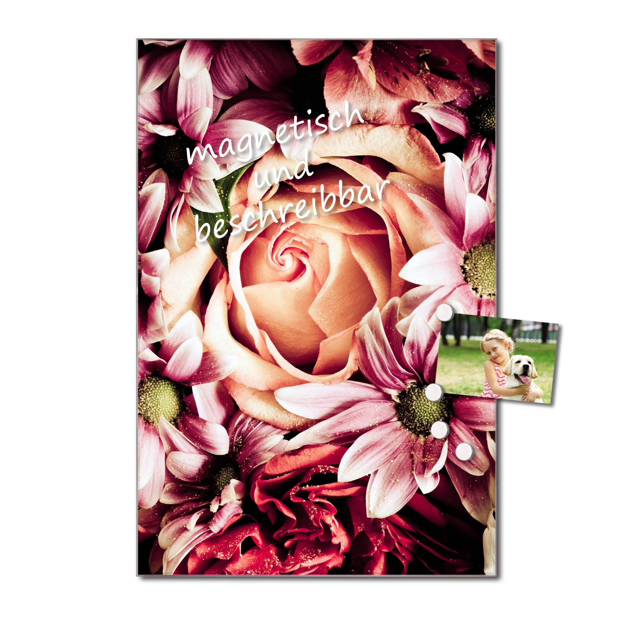 Banjado Magnettafel Brautstrauss Rosen Board 40x60 Glas