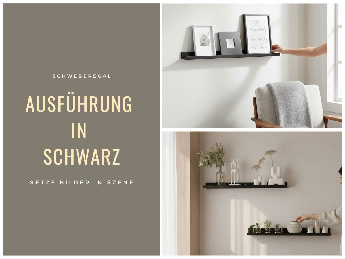 LS-LebenStil Küche & Haushalt Freja Wandregal Schwarz 2er Set 45cm